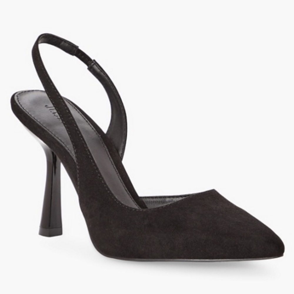 NWT Justfab pointy toe heels, Slingback, black suede, size 5 1/2
